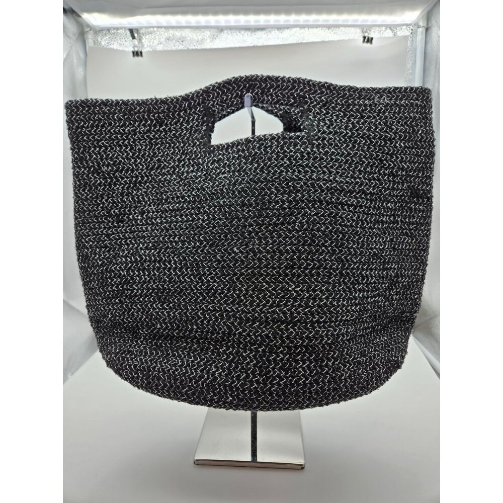 Magid  Woven Metallic Clutch Handbag Black and Silver Tote Handbag
